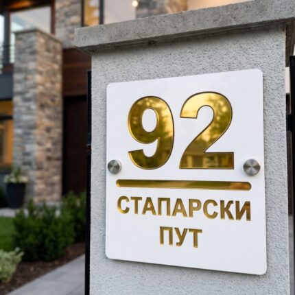 Kućni broj od klirita sa zlatnom podlogom